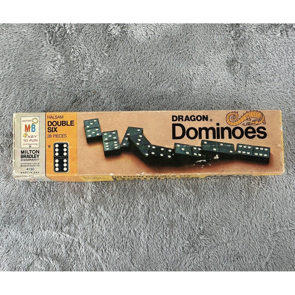 Milton Bradley Dragon Double Six  Vintage Wooden Dominoes Haslam  1970 #4130